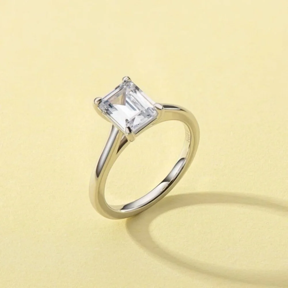925 Sterling Silver Radiant Cut Clear Engagement Single Stone 2.5 ct CZ Ring